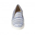 Chaussure pour femmes avec elastiques en daim bleu clair et daim imprimé rayé bleu, bleu clair et blanc talon compensé 4 - Pointures disponibles:  43