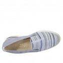 Zapato para mujer con elasticos en gamuza azul claro y gamuza imprimida a rayas azul, azul claro y blanca cuña 4 - Tallas disponibles:  43