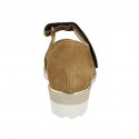 Zapato para mujer con velcro y plantilla extraible en gamuza perforada color tabaco tacon 4 - Tallas disponibles:  31
