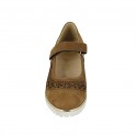Zapato para mujer con velcro y plantilla extraible en gamuza perforada color tabaco tacon 4 - Tallas disponibles:  31