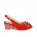 Woman's sandal with bow in red and white printed suede wedge heel 6 - Available sizes:  42