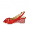 Sandale pour femmes avec noeud en daim rouge et imprimé blanc talon compensé 6 - Pointures disponibles:  42