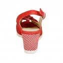 Sandalia para mujer con moño en gamuza roja y imprimida blanca cuña 6 - Tallas disponibles:  42