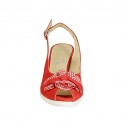 Sandalo da donna con fiocco in camoscio rosso e stampato bianco zeppa 6 - Misure disponibili: 42