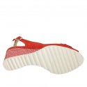 Sandale pour femmes avec noeud en daim rouge et imprimé blanc talon compensé 6 - Pointures disponibles:  42