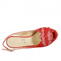 Sandalia para mujer con moño en gamuza roja y imprimida blanca cuña 6 - Tallas disponibles:  42
