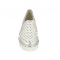 Woman's highfronted shoe with elastic bands in pierced white and silver laminated leather wedge 3 - Available sizes:  42, 43, 44