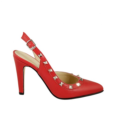 Woman's slingback pump with studs in red leather heel 9 - Available sizes:  42