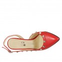 Chaussure ouverte à l'arrière pour femmes en cuir rouge avec goujons talon 9 - Pointures disponibles:  42
