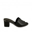 Woman's open mules in black leather heel 5 - Available sizes:  32
