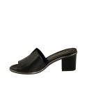 Woman's open mules in black leather heel 5 - Available sizes:  32