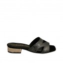 Woman's open mules in black laminated leather and beige platinum fabric heel 2 - Available sizes:  32, 42