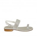 Woman's thong sandal with rhinestones in silver leather heel 2 - Available sizes:  32