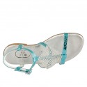 Woman's sandal with rhinestones in light blue laminated and printed leather heel 2 - Available sizes:  32