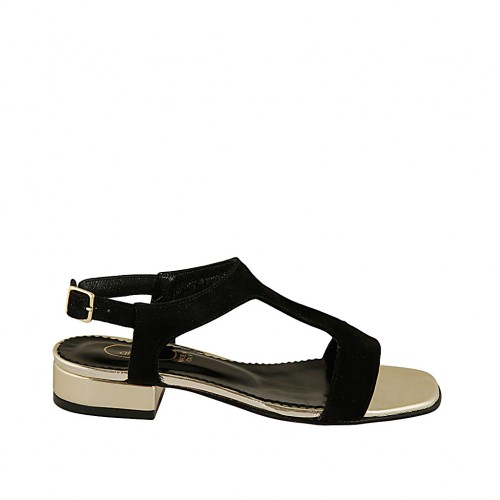 Woman's sandal in black suede and platinum laminated patent leather heel 2 - Available sizes:  32