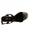 Woman's sandal in black suede and platinum laminated patent leather heel 2 - Available sizes:  32