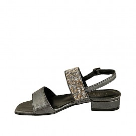 Woman's sandal with multicolored rhinestones in grey laminated leather heel 2 - Available sizes:  32 2