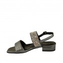 Sandalo da donna in pelle laminata grigia con strass colorati tacco 2 - Misure disponibili: 32, 33, 34, 42, 43, 44, 45, 46