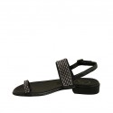 Woman's thong sandal in black leather with rhinestones on straps heel 2 - Available sizes:  32