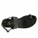 Woman's thong sandal in black leather with rhinestones on straps heel 2 - Available sizes:  32