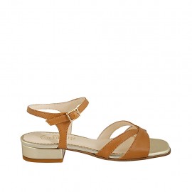 Sandale pour femmes en cuir cognac et cuir verni platine avec courroie talon 2 - Pointures disponibles:  32
