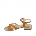 Woman's strap sandal in tan leather and platinum patent leather heel 2 - Available sizes:  32
