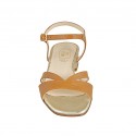 Woman's strap sandal in tan leather and platinum patent leather heel 2 - Available sizes:  32