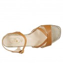 Sandale pour femmes en cuir cognac et cuir verni platine avec courroie talon 2 - Pointures disponibles:  32