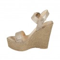 Woman's strap sandal with platform in platinum printed laminated suede wedge heel 12 - Available sizes:  43