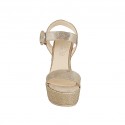 Woman's strap sandal with platform in platinum printed laminated suede wedge heel 12 - Available sizes:  43