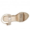 Sandalo con cinturino e plateau in camoscio laminato stampato platino zeppa 12 - Misure disponibili: 31, 33, 34, 42, 43, 44