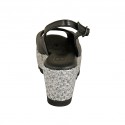 Woman's sandal in black leather and grey fabric wedge heel 6 - Available sizes:  42