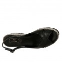 Sandale pour femmes en cuir noir et tissu gris talon compensé 6 - Pointures disponibles:  42