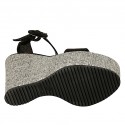Woman's strap sandal with platform in black laminated printed suede and grey fabric wedge heel 12 - Available sizes:  43