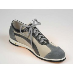 Chaussure sportif à lacets pour hommes en daim gris et beige et cuir bleu - Pointures disponibles:  36 2