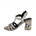 Woman's strap sandal in black and white printed leather heel 7 - Available sizes:  43