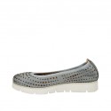 Woman's ballerina shoe in pierced blue grey leather wedge heel 2 - Available sizes:  32, 33
