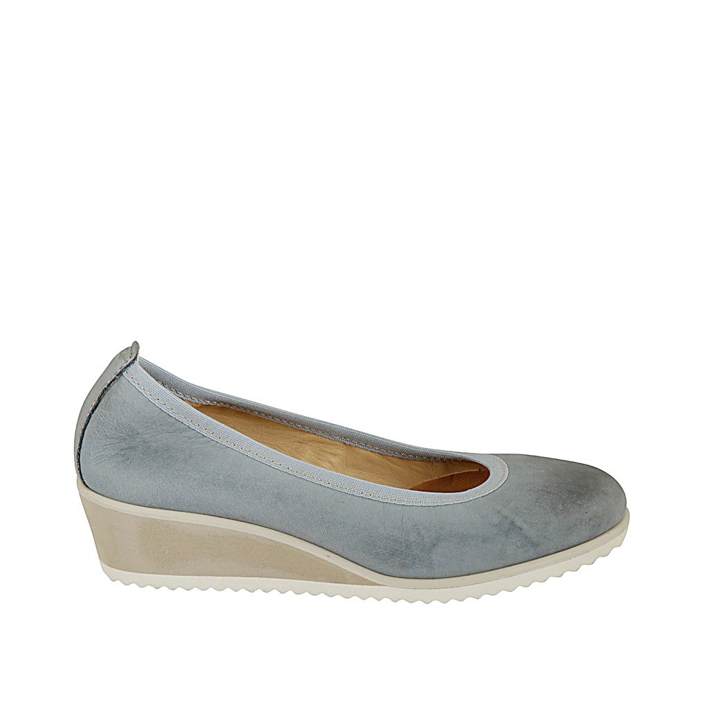 Bailarina para mujer en piel color azul grisado cuña 4