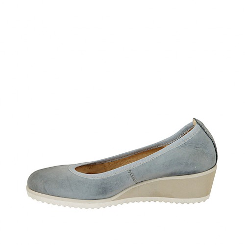 Bailarina para mujer en piel color azul grisado cuña 4