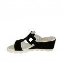 Woman's open mules with accessory in black suede wedge heel 5 - Available sizes:  42