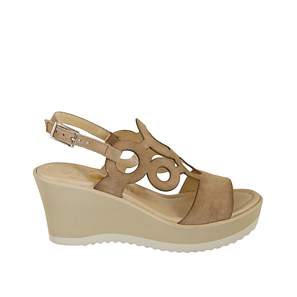 sandales compensées femme beige