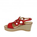 Woman's sandal in red suede with platform and wedge heel 7 - Available sizes:  42