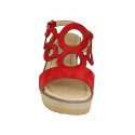 Sandalia para mujer en gamuza roja con plataforma y cuña 7 - Tallas disponibles:  42