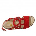Sandale pour femmes en daim rouge avec plateforme et talon compensé 7 - Pointures disponibles:  42