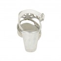 Woman's sandal in white pierced leather and white and silver fabric with wedge heel 6 - Available sizes:  31, 42