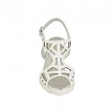 Woman's sandal in white pierced leather and white and silver fabric with wedge heel 6 - Available sizes:  31, 42