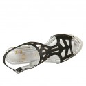 Sandalo da donna in pelle forata nera e tessuto grigio e argento zeppa 6 - Misure disponibili: 42