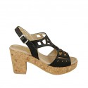 Woman's sandal with platform in black pierced leather heel 8 - Available sizes:  42