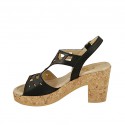 Sandale pour femmes avec plateforme en cuir perforé noir talon 8 - Pointures disponibles:  42