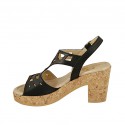 Sandalo da donna con plateau in pelle forata nera tacco 8 - Misure disponibili: 31, 32, 33, 34, 42, 43, 44, 45